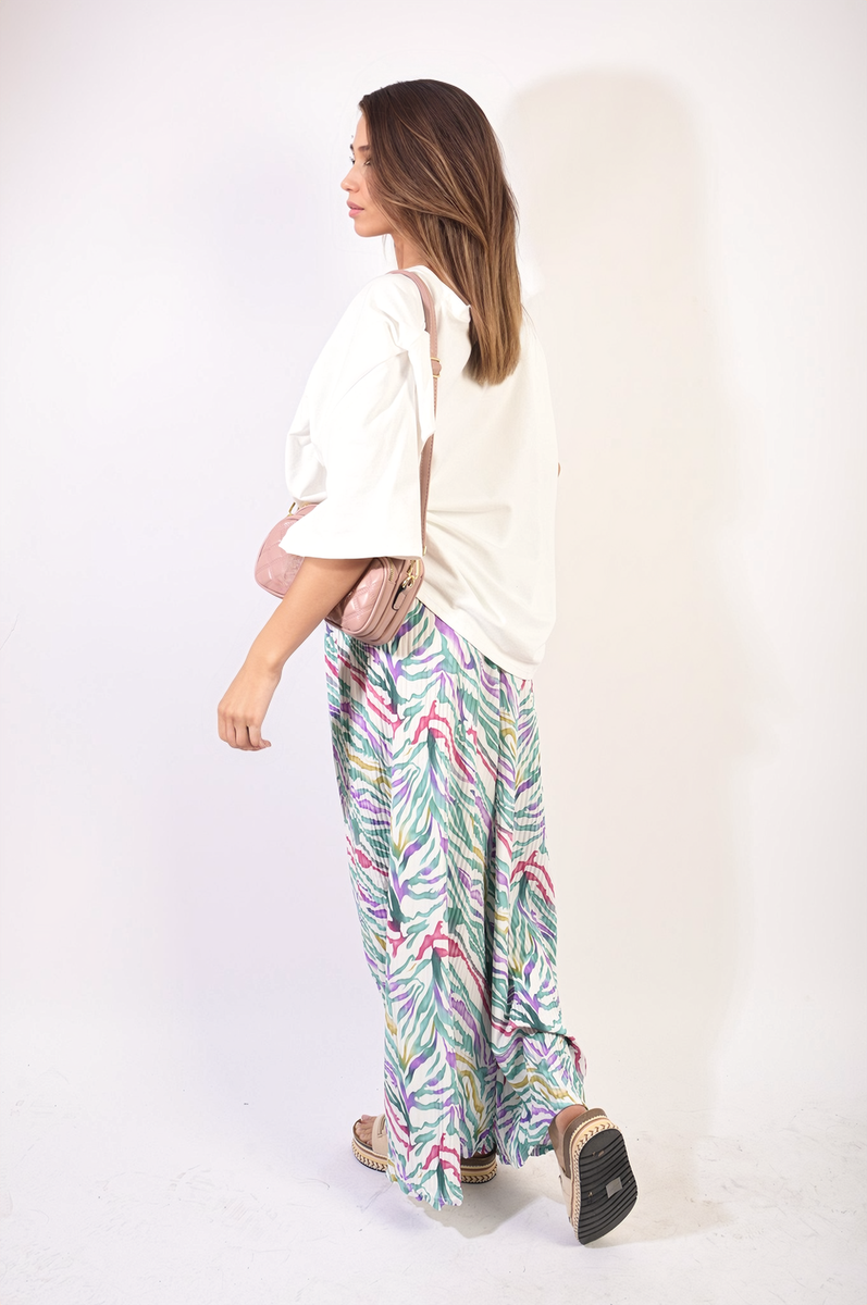 Pleated Wide Leg and Elastic Waist Trousers Moda