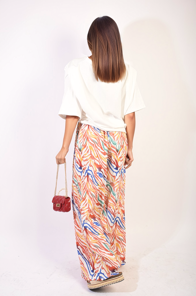 Pleated Wide Leg and Elastic Waist Trousers Moda