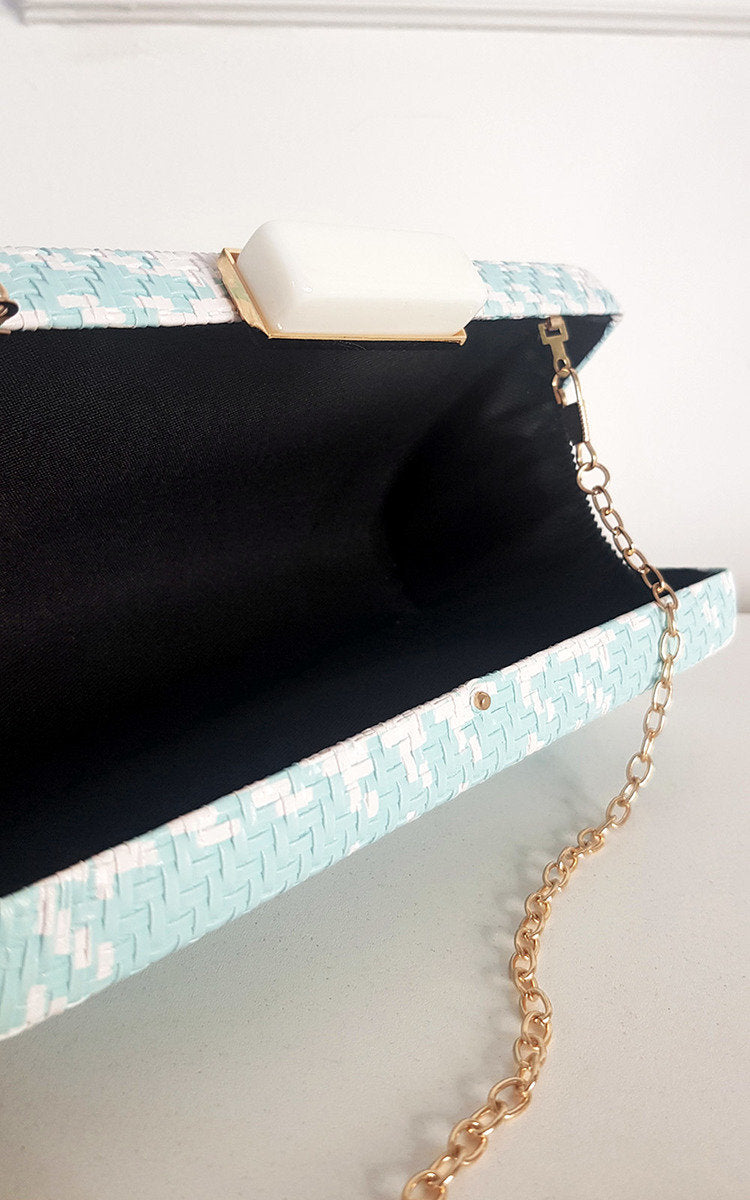 Woven Box Clutch with Long Strap Detail Moda