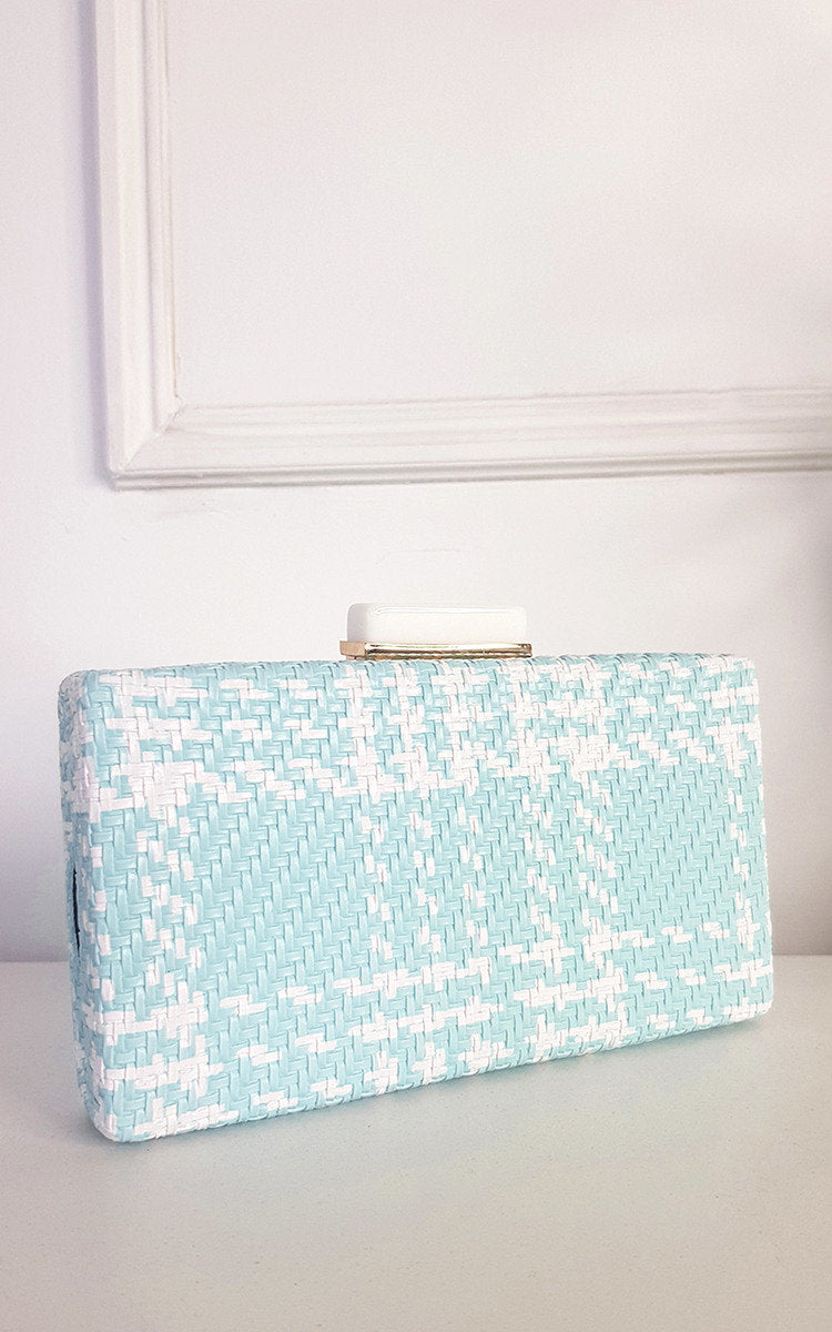 Woven Box Clutch with Long Strap Detail Moda