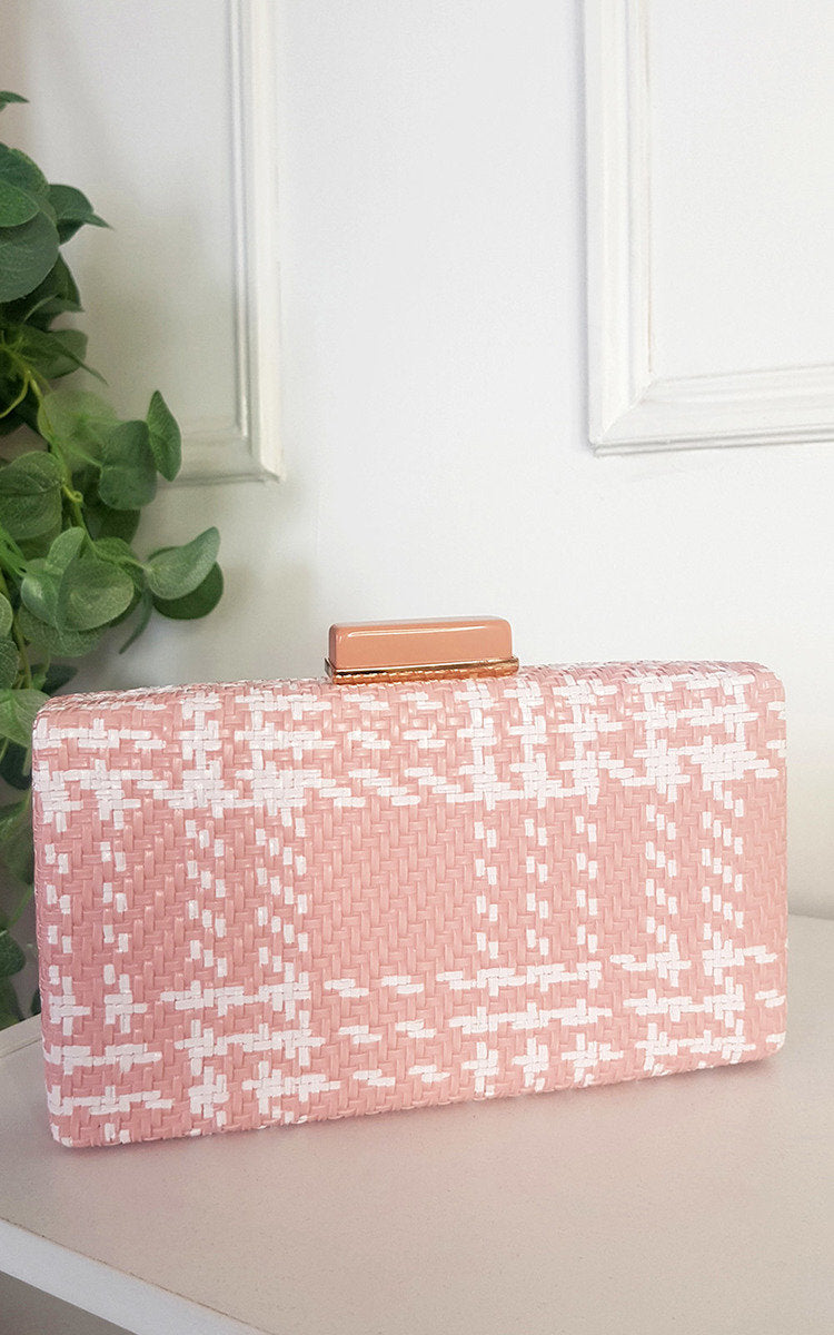 Woven Box Clutch with Long Strap Detail Moda