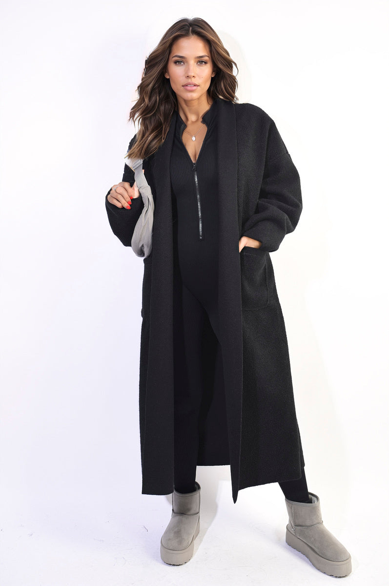 Open Front Pocket Long Loose Coat