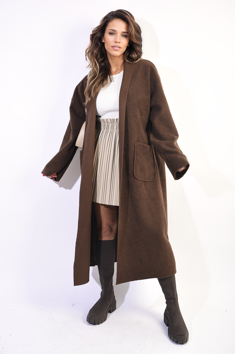 Open Front Pocket Long Loose Coat