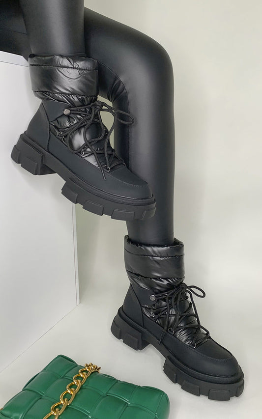 Padded Lace Up Chunky Sole Snow Boots Moda