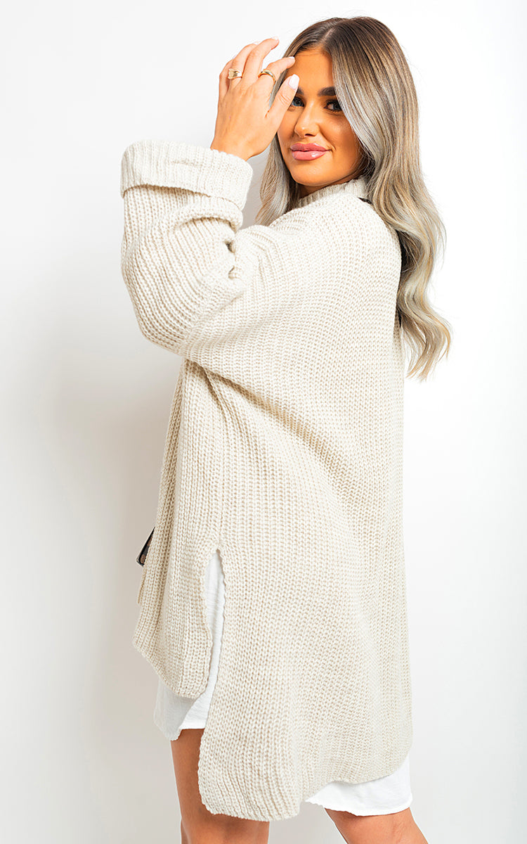 High Neck Oversized Long Sleeve Knitted Jumper