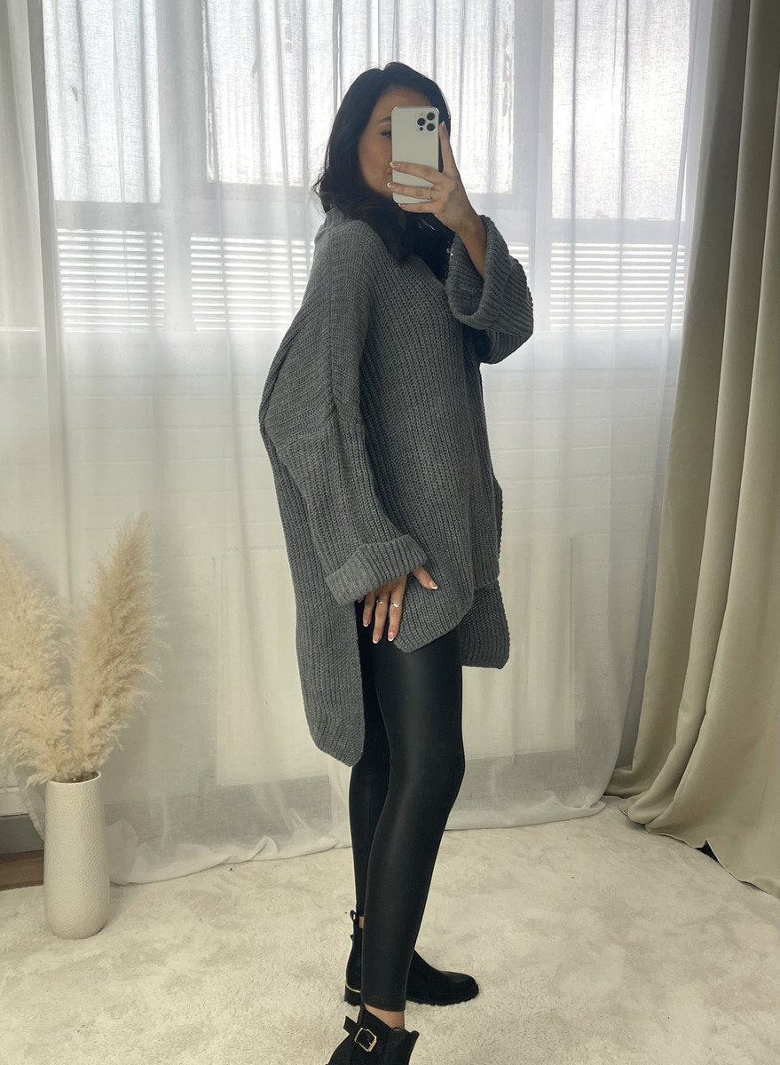 High Neck Oversized Long Sleeve Knitted Jumper