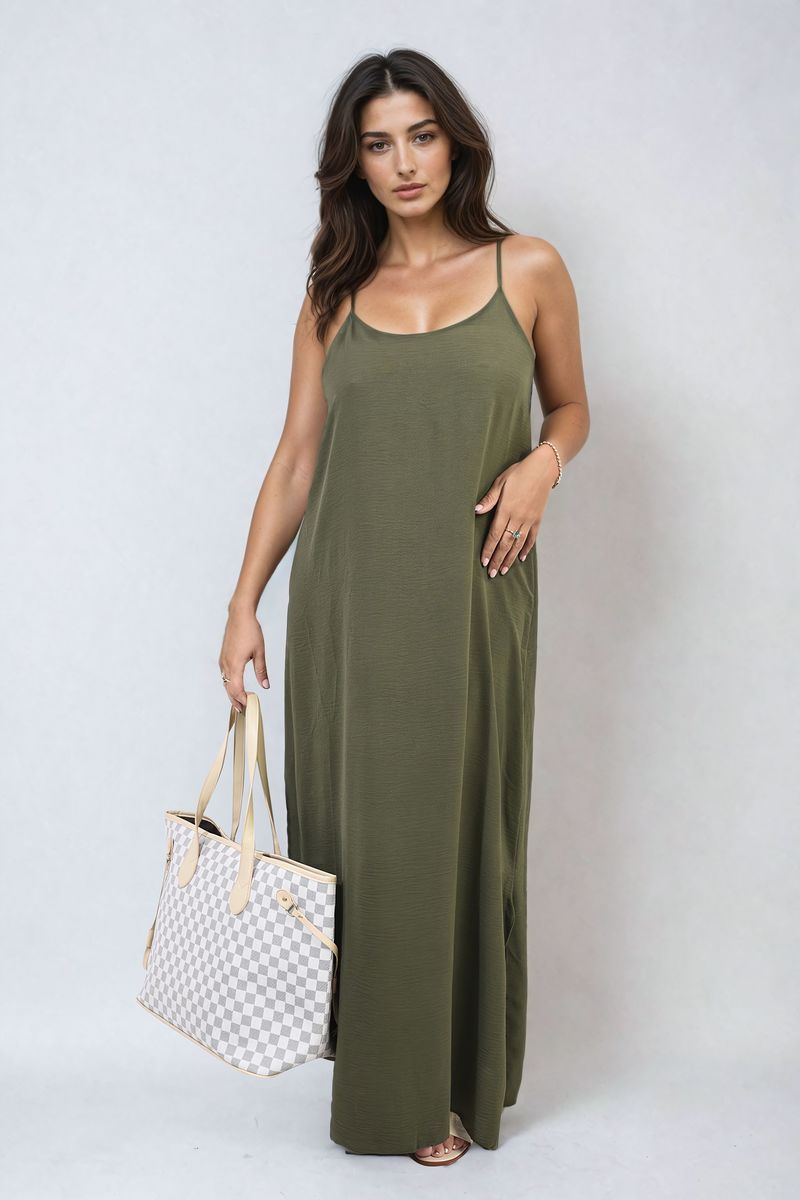 Spaghetti Strap Side Slit Maxi Dress Moda