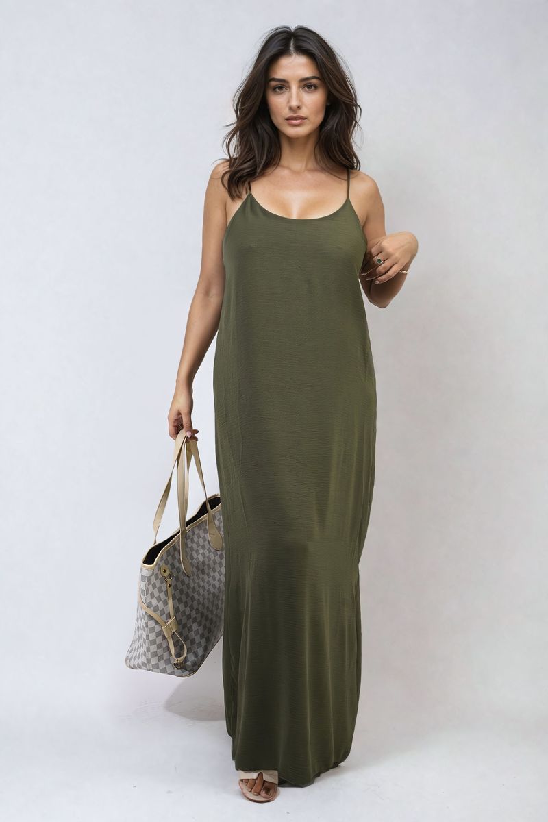 Spaghetti Strap Side Slit Maxi Dress Moda