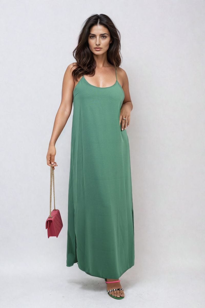 Spaghetti Strap Side Slit Maxi Dress Moda