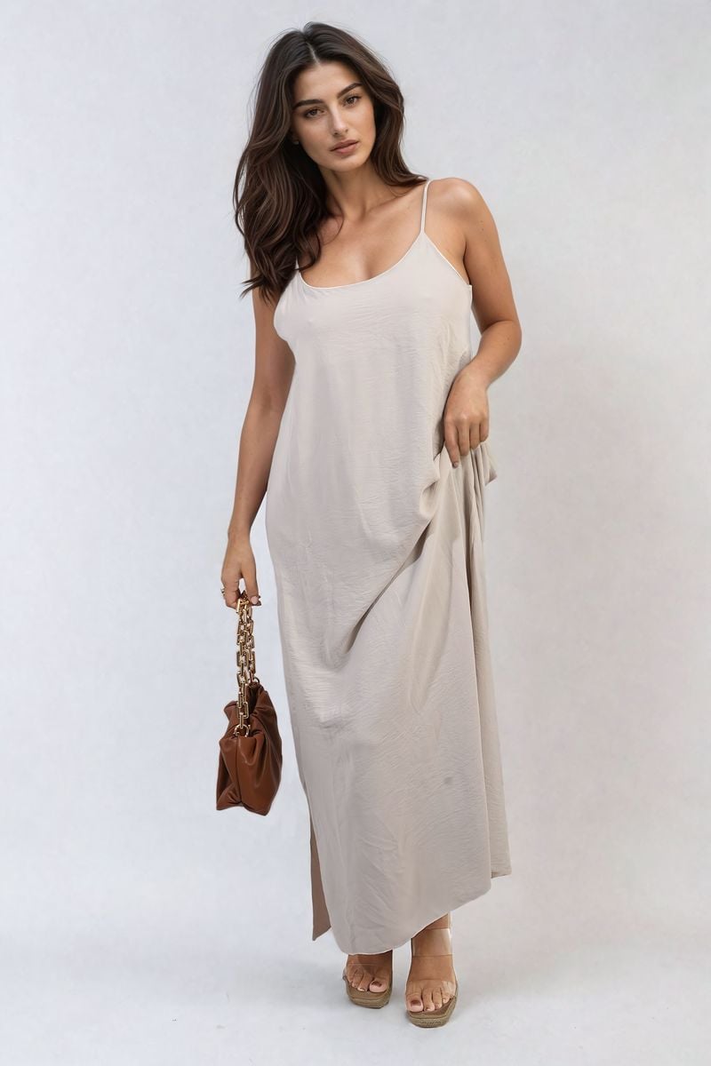 Spaghetti Strap Side Slit Maxi Dress Moda