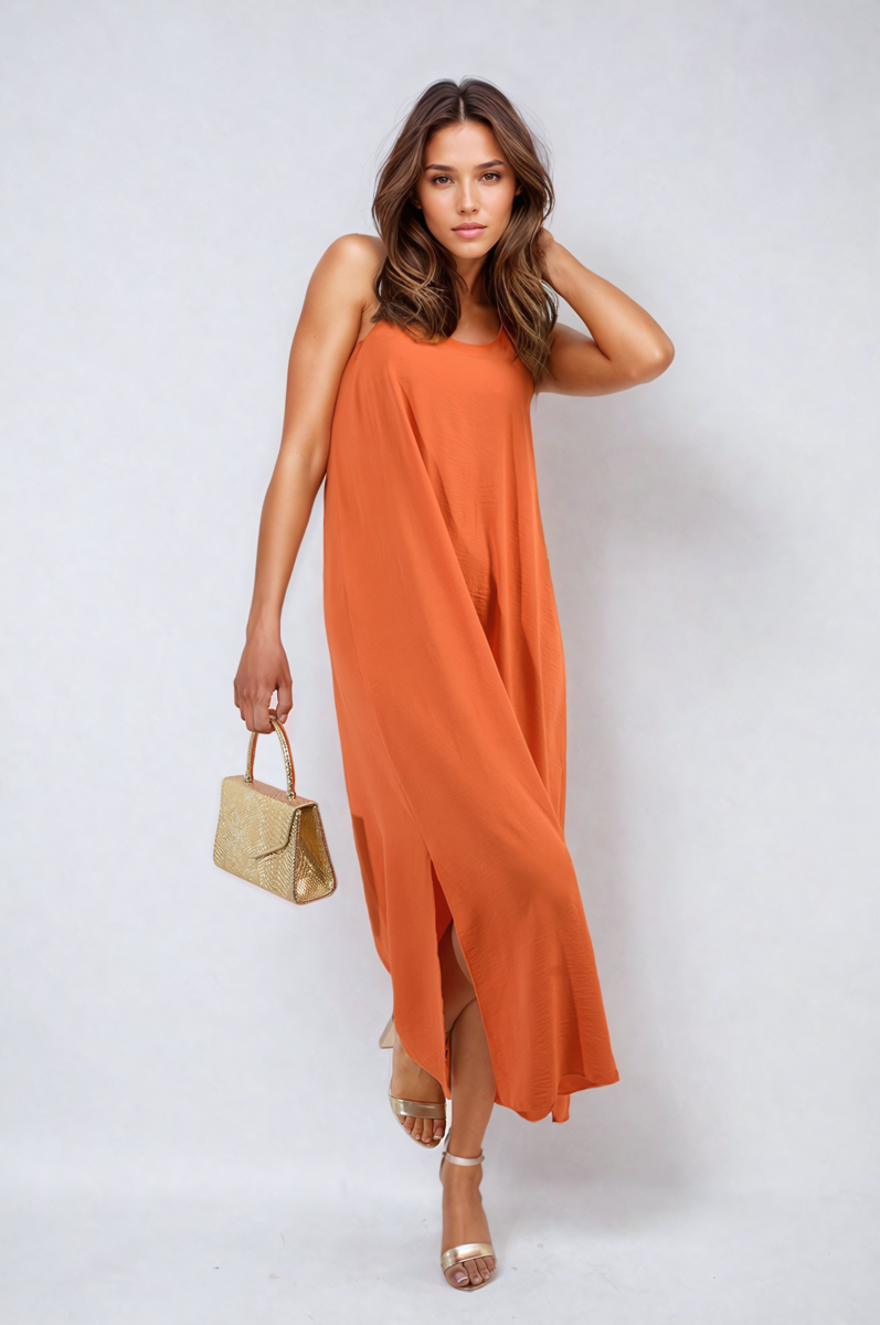 Spaghetti Strap Side Slit Maxi Dress Moda