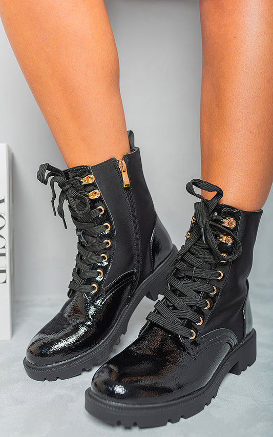 Lace Up Combat Chunky Sole Biker Ankle Boots