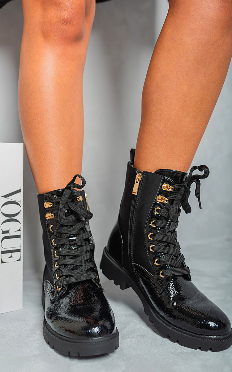 Lace Up Combat Chunky Sole Biker Ankle Boots