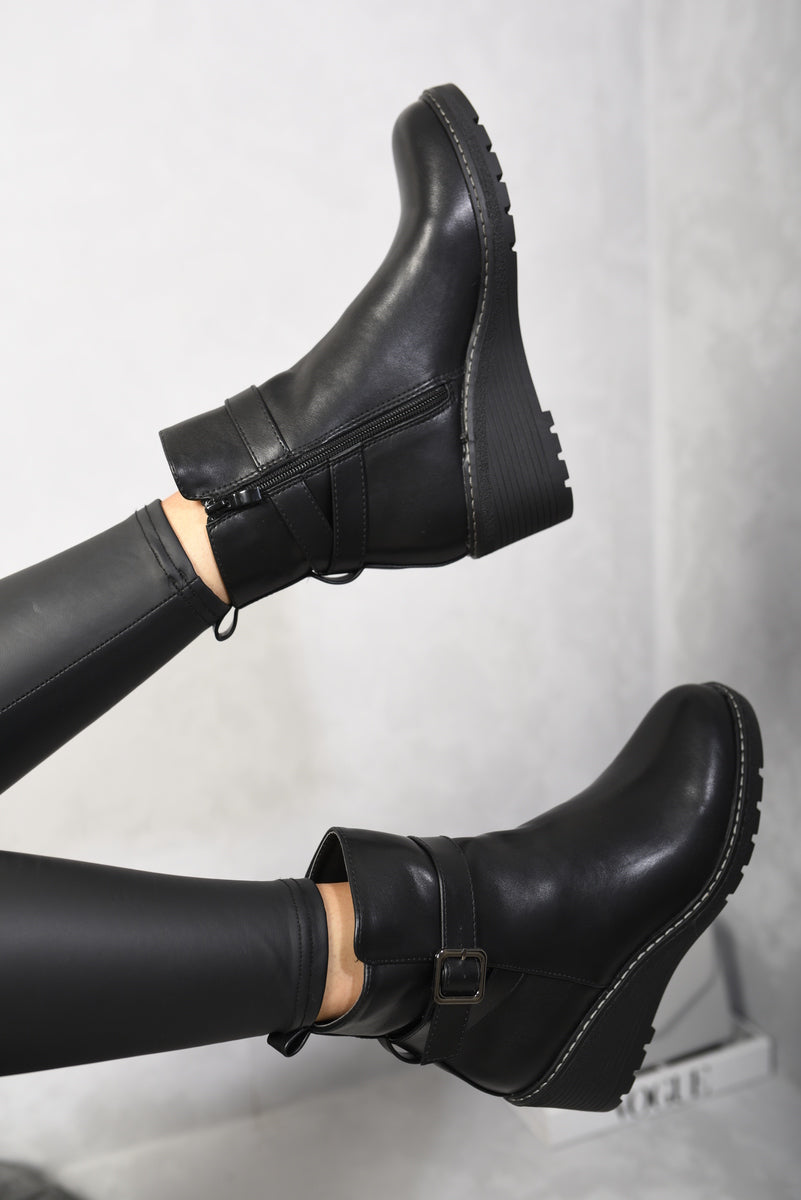 Side Zip Low Wedge Chelsea Ankle Boots Moda