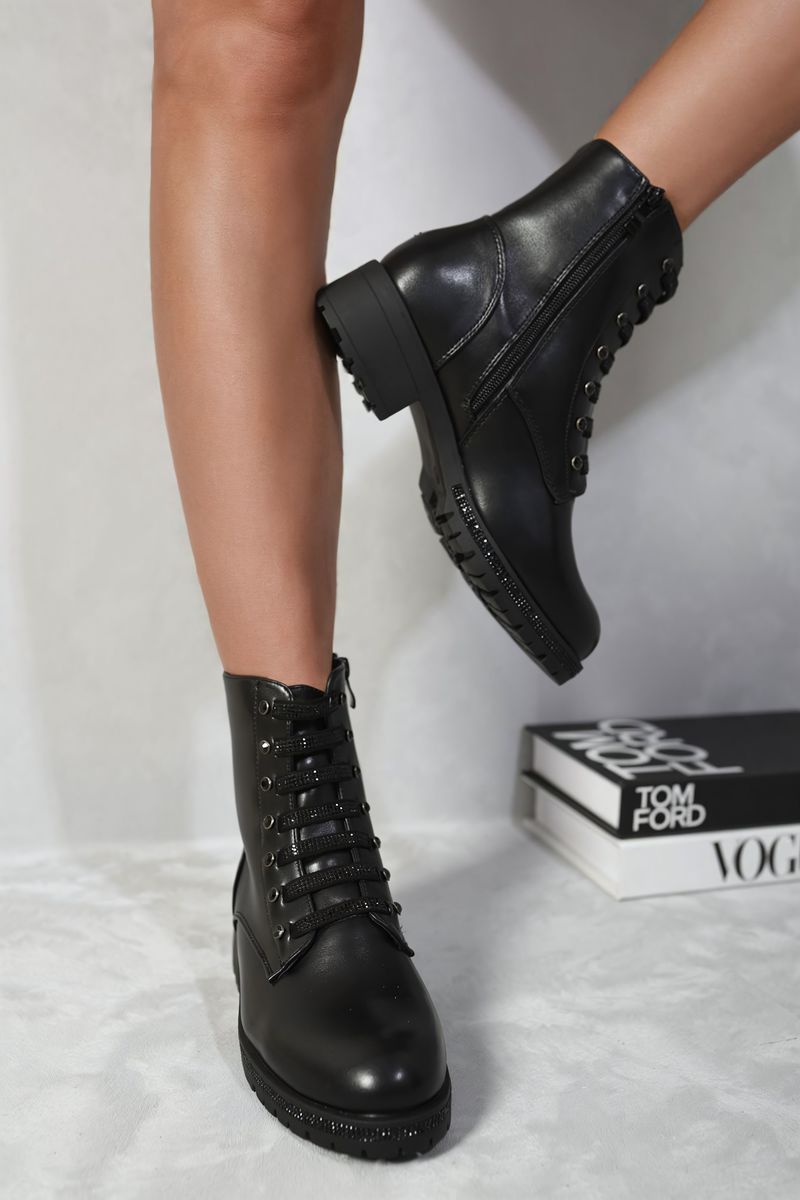 Lace Up Glitter Ankle Boots Moda