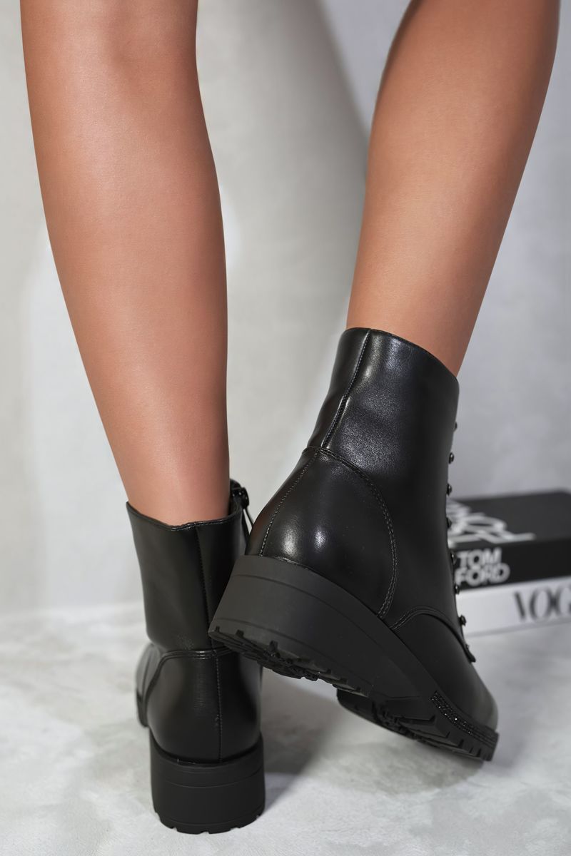 Lace Up Glitter Ankle Boots Moda