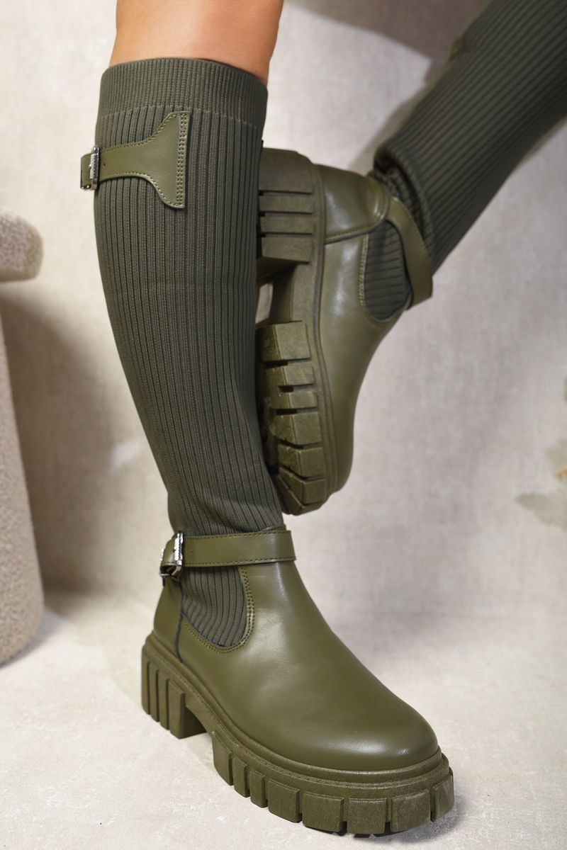 Stretch Knee High Chunky Sock Boots Moda