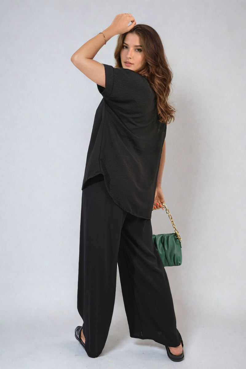 V-Neck Top and Wide Leg Trousers Co-ord Set Moda