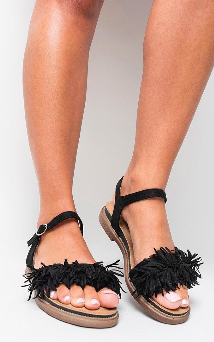 Side Buckle Closure Fringe Sandals