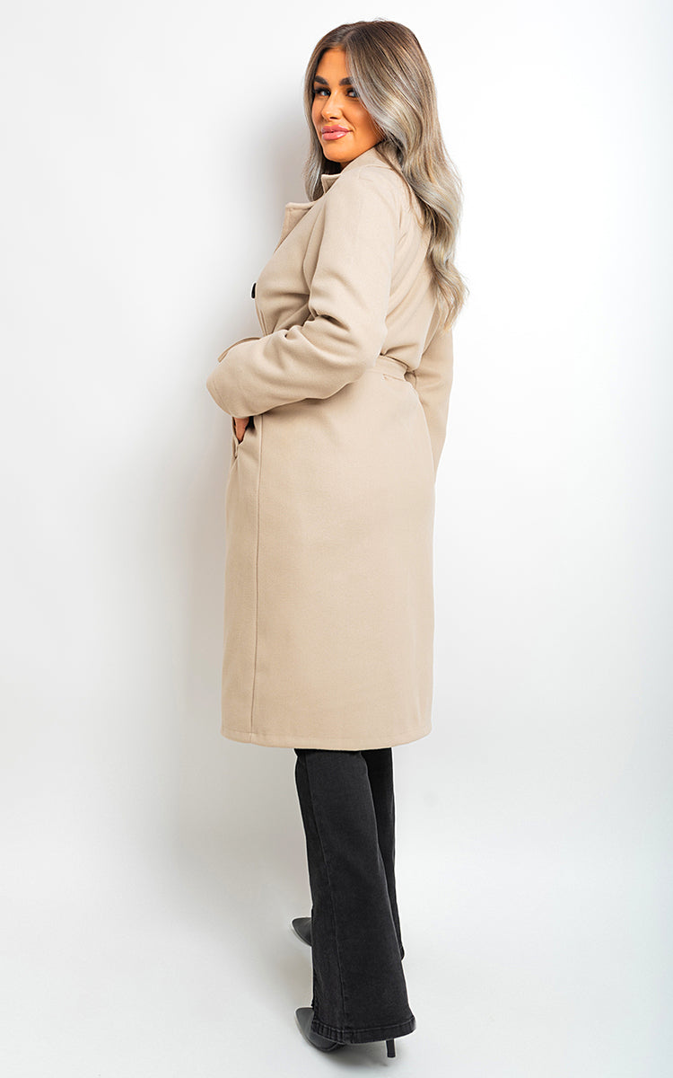 Button Detail Belted Trench Coat