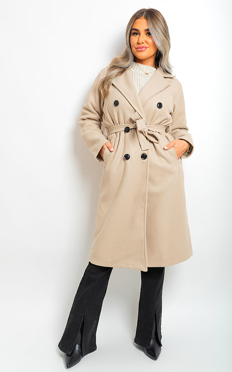 Button Detail Belted Trench Coat