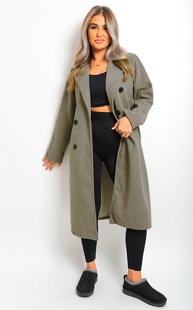 Button Detail Belted Trench Coat