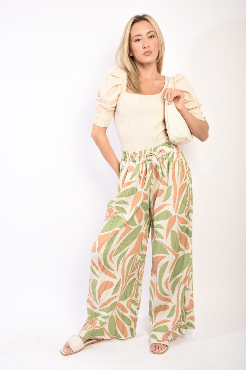 Abstract Pattern Wide Leg Trousers Moda