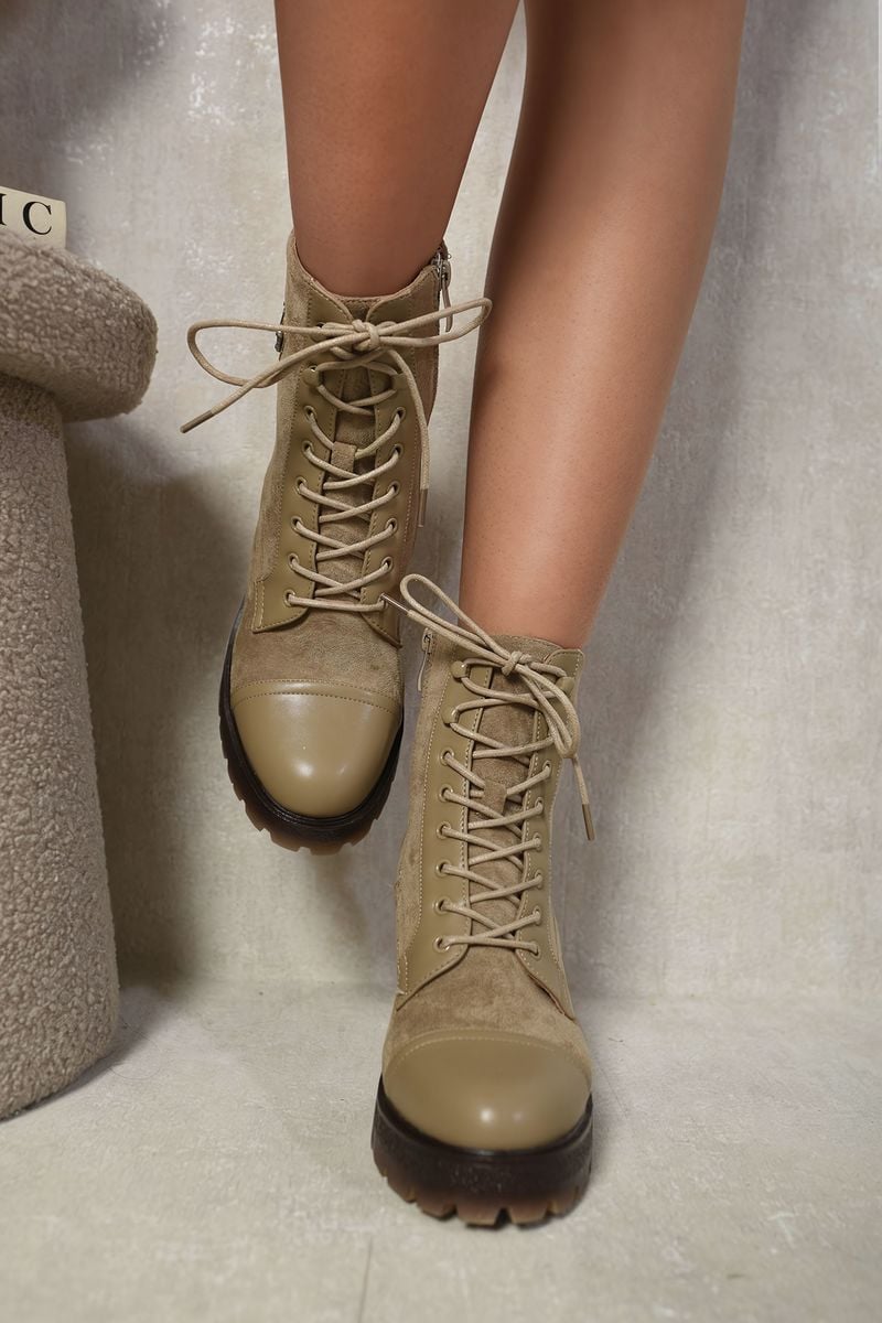 Lace Up Combat Heeled Ankle Boots Moda