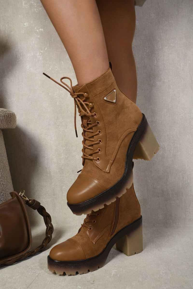 Lace Up Combat Heeled Ankle Boots Moda