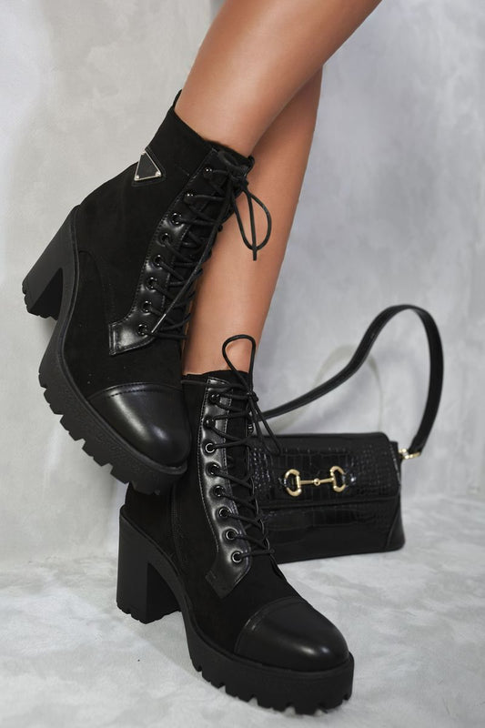 Lace Up Combat Heeled Ankle Boots Moda