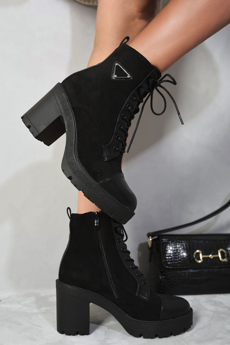 Lace Up Combat Heeled Ankle Boots Moda