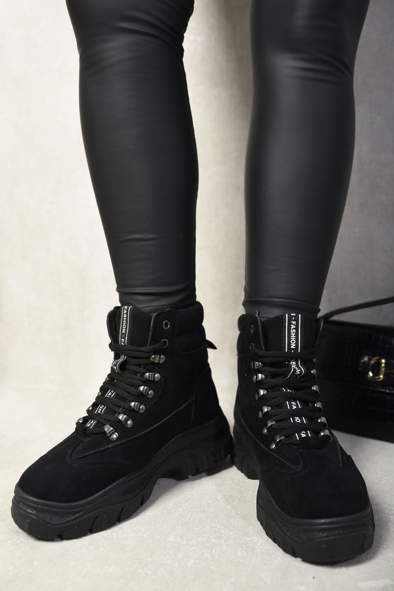 Chunky Lace-Up Platform Ankle Boots Moda