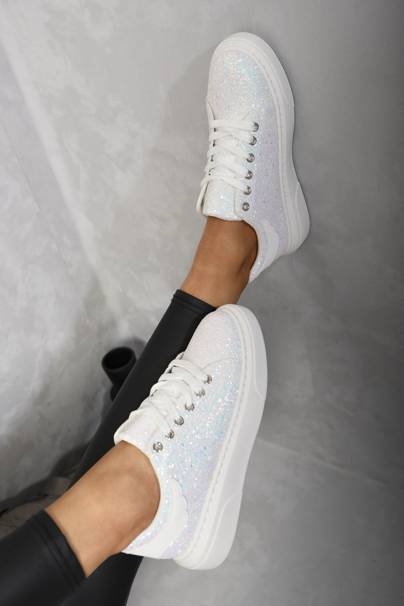 Glitter Lace Up Slip On Trainers