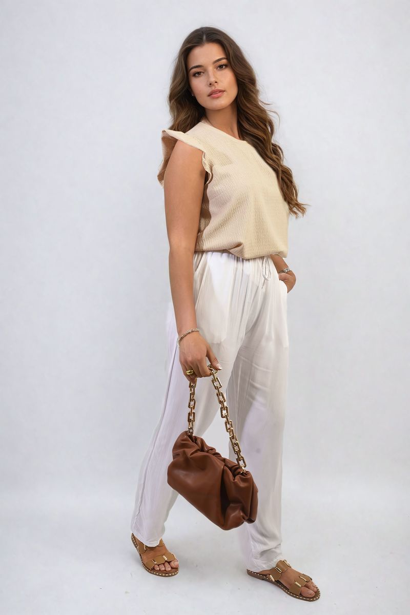 Drawstring High Waist Trouser with Side Pockets Moda