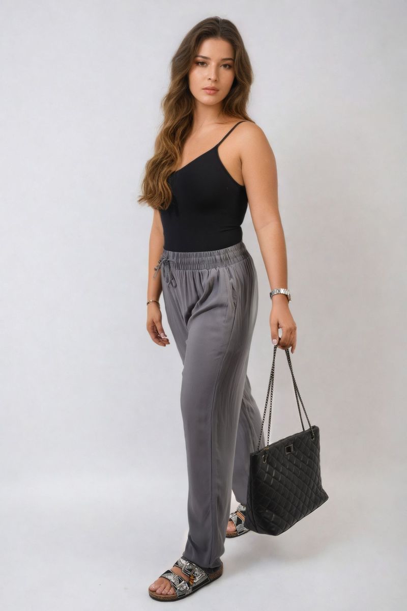 Drawstring High Waist Trouser with Side Pockets Moda