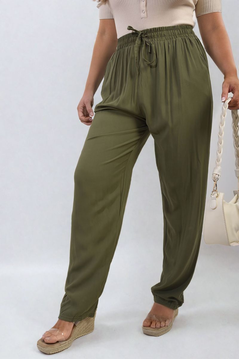 Drawstring High Waist Trouser with Side Pockets Moda