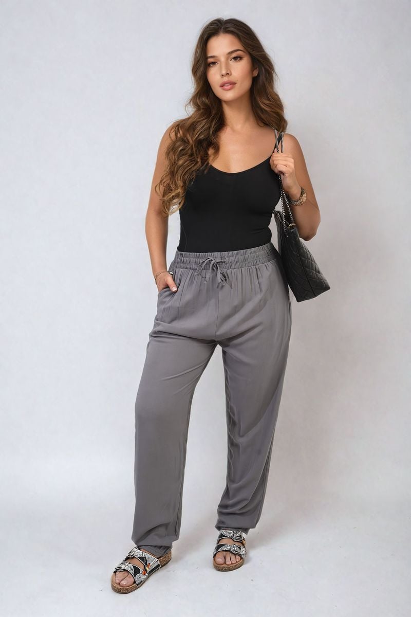 Drawstring High Waist Trouser with Side Pockets Moda