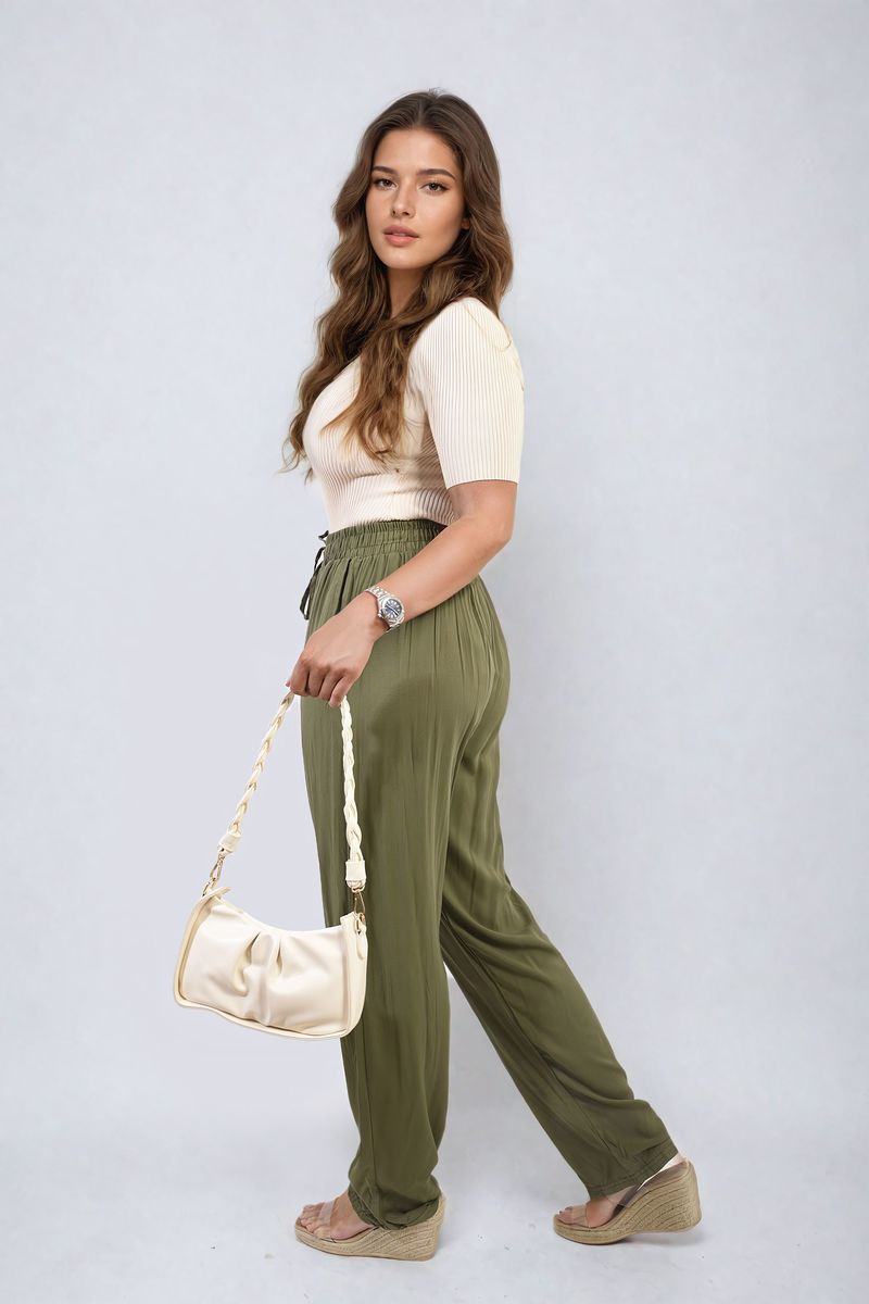 Drawstring High Waist Trouser with Side Pockets Moda