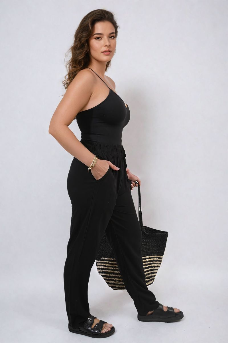 Drawstring High Waist Trouser with Side Pockets Moda