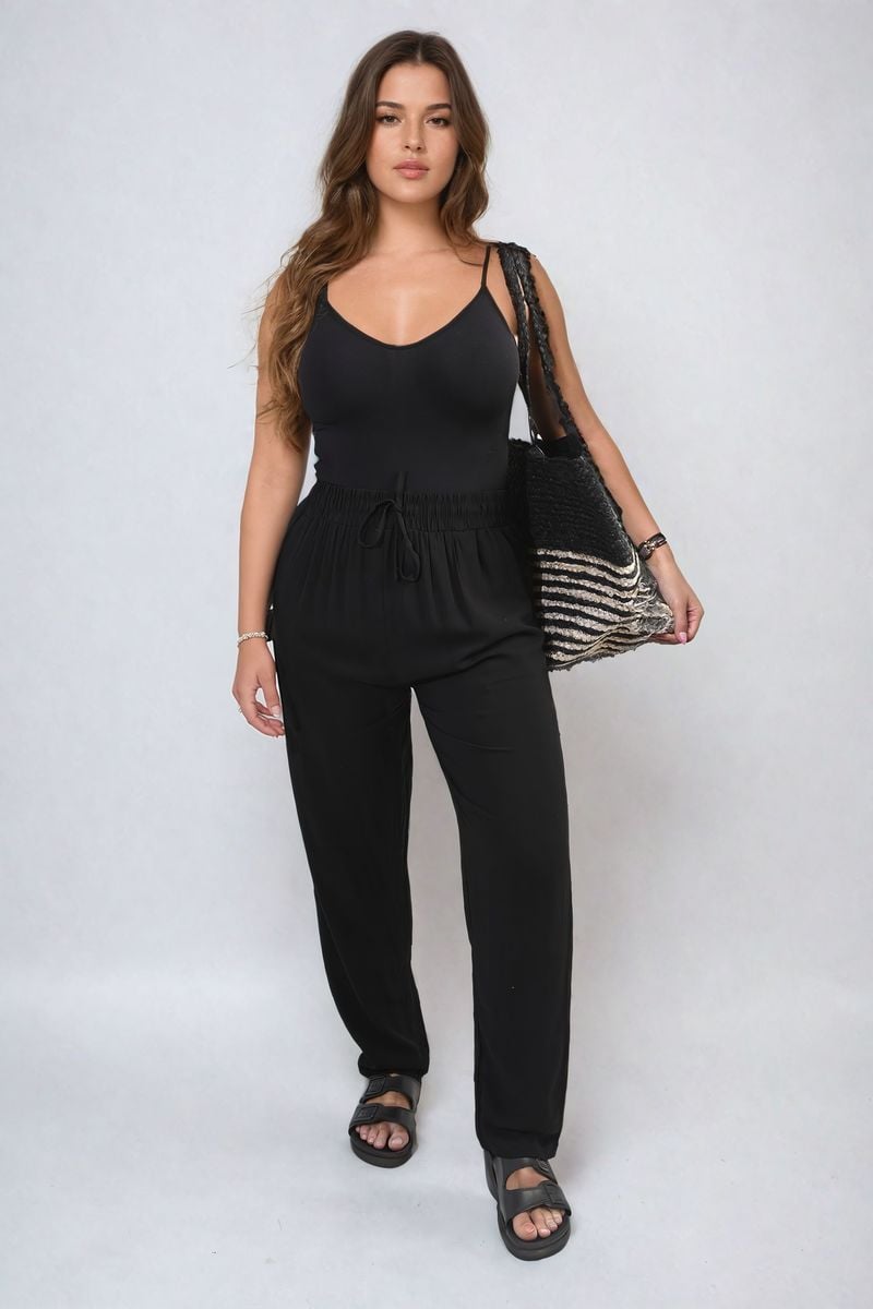 Drawstring High Waist Trouser with Side Pockets Moda