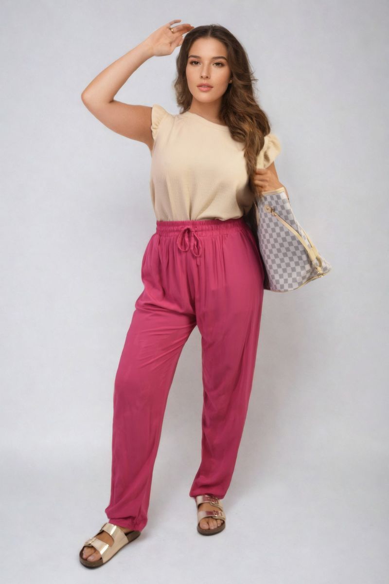 Drawstring High Waist Trouser with Side Pockets Moda