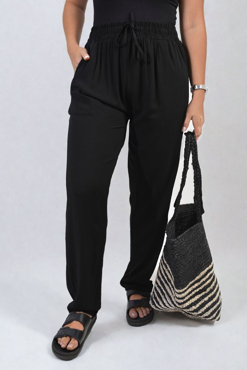 Drawstring High Waist Trouser with Side Pockets Moda