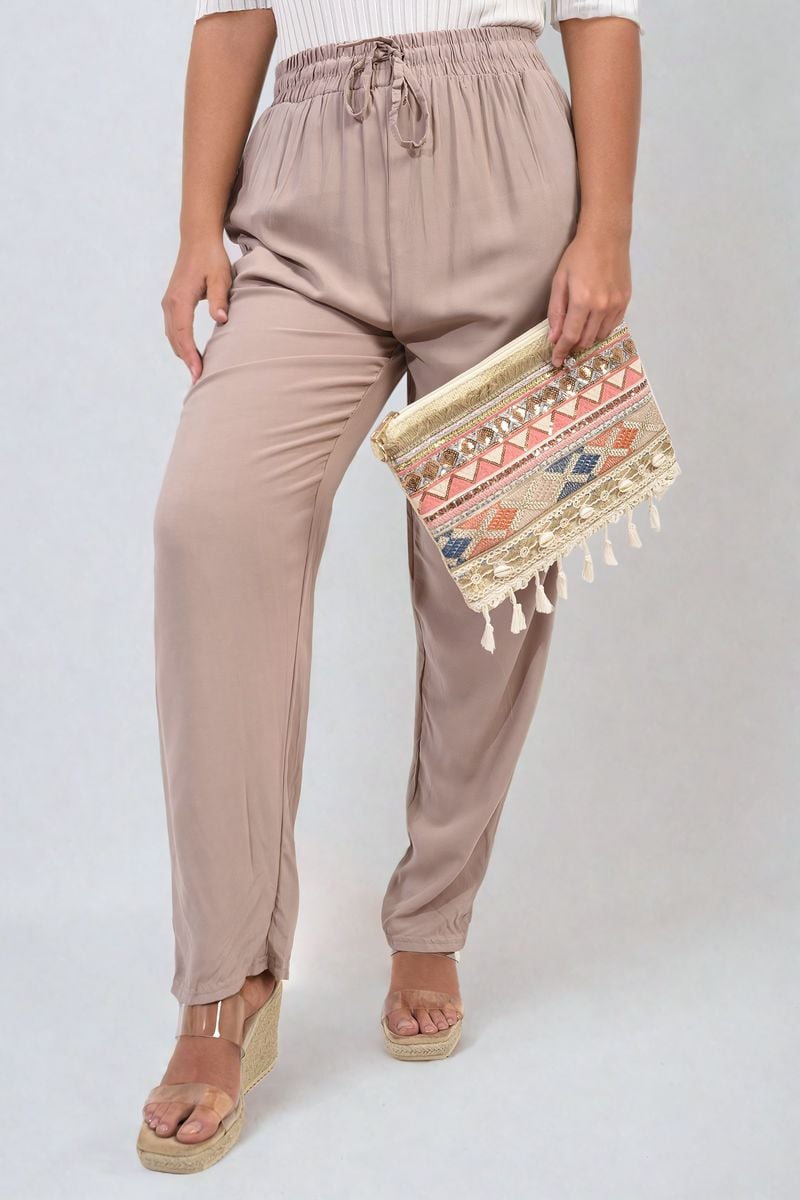 Drawstring High Waist Trouser with Side Pockets Moda