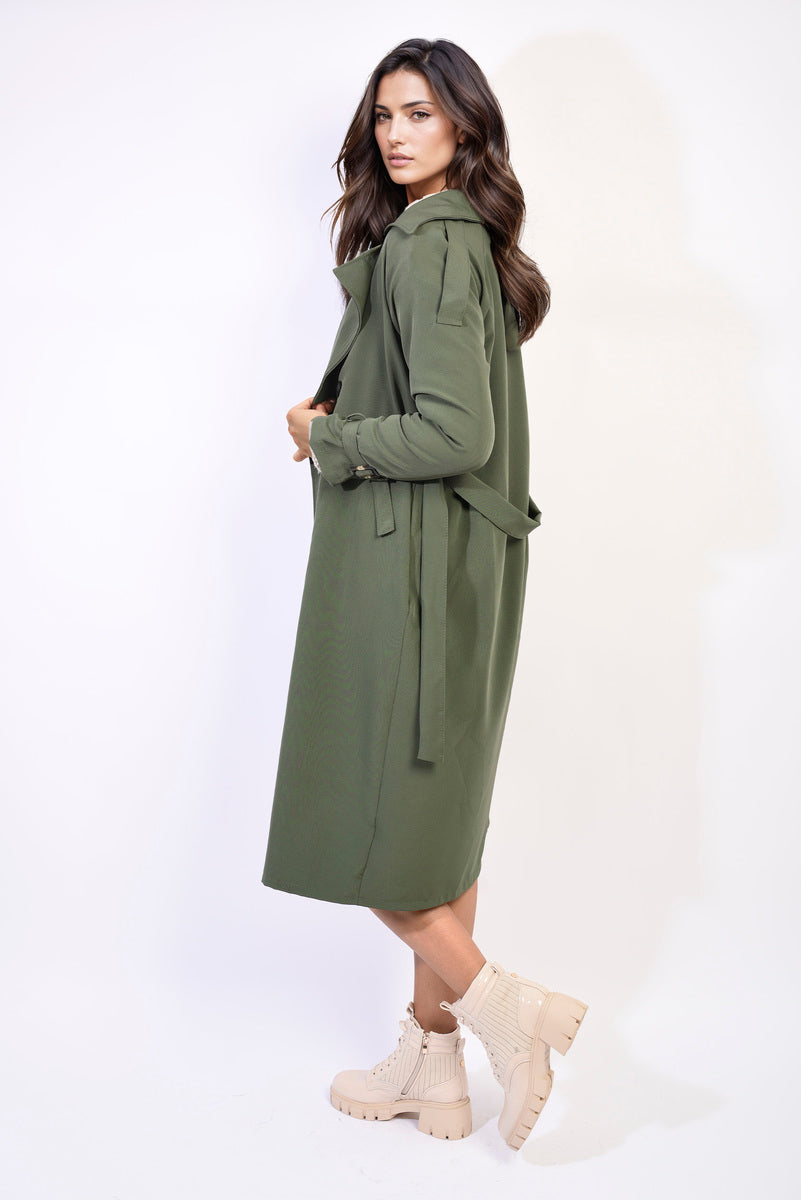 Waist Tie Button Detailed Trench Coat