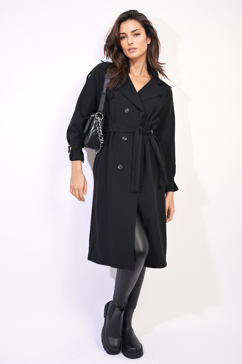 Waist Tie Button Detailed Trench Coat