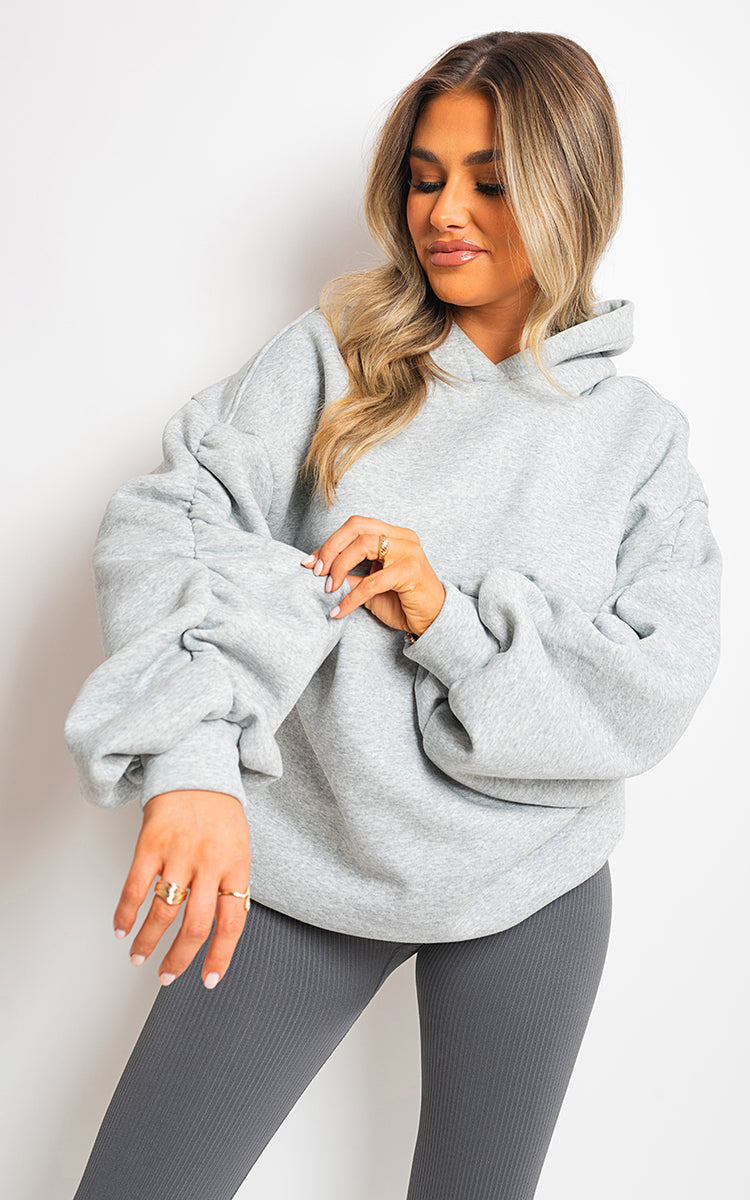 Fall Winter Oversized Ruched Sleeves Hoodie