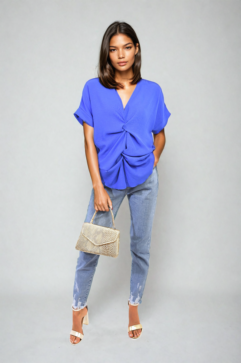 V-Neck Twist Front Top Moda