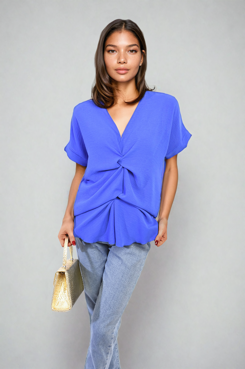 V-Neck Twist Front Top Moda