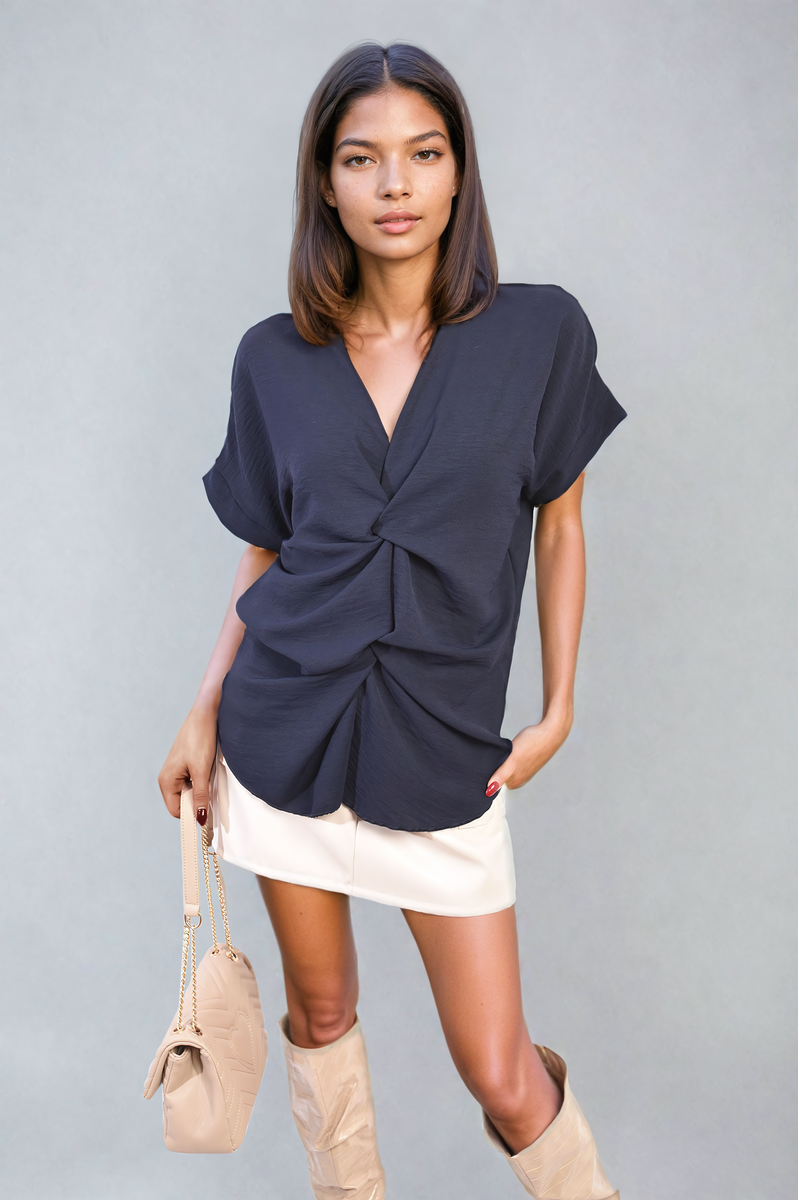 V-Neck Twist Front Top Moda