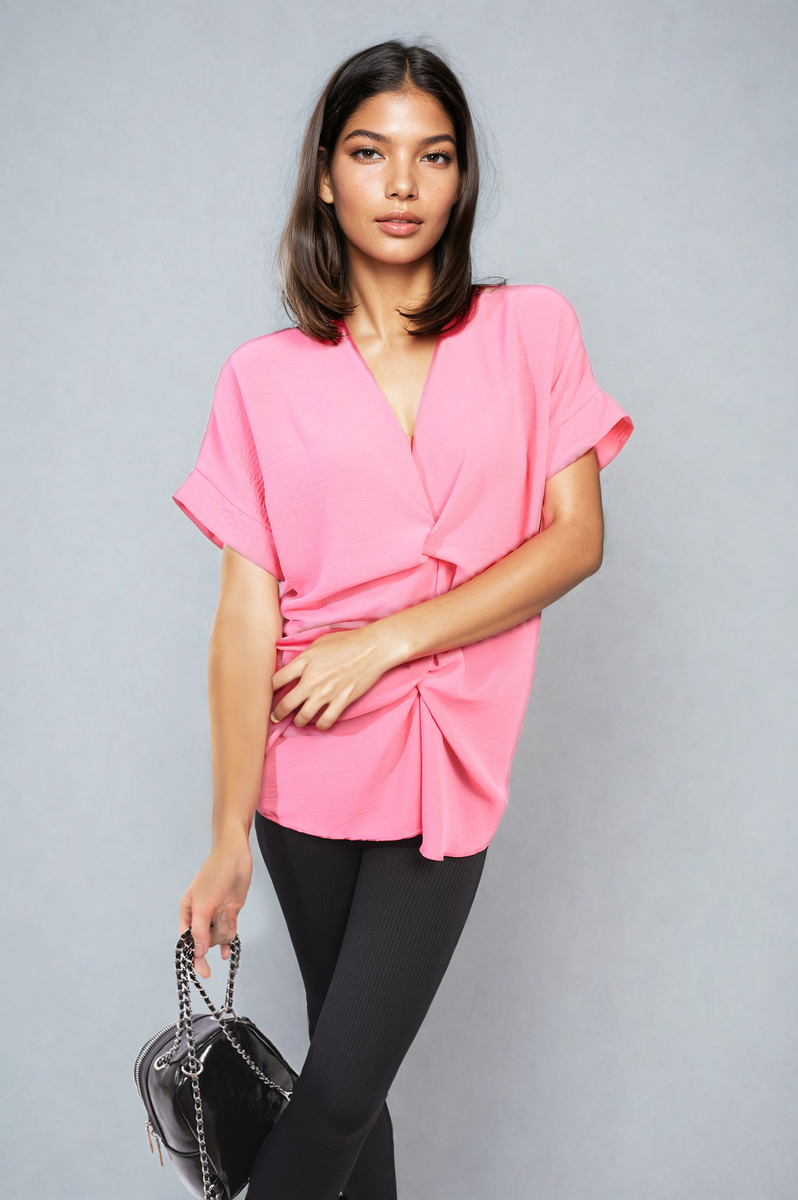 V-Neck Twist Front Top Moda